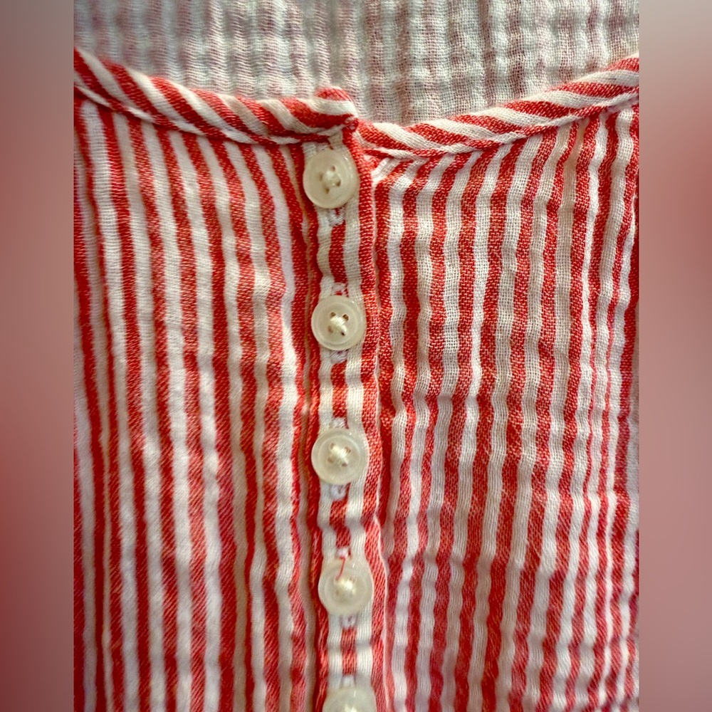 J Crew puffed sleeve Henley in striped gauze, XS - Picture 7 of 8